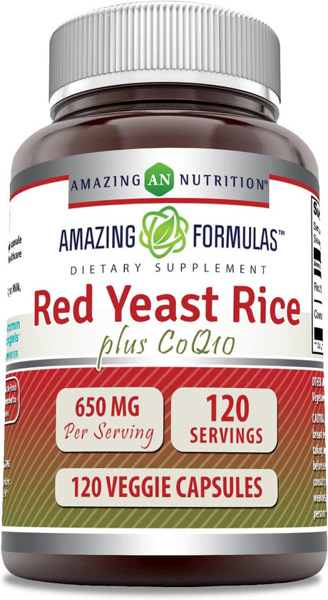 Amazing Formulas Red Yeast Rice 600 Mg plus Co Q-10 50 Mg 120 Vegetarian Capsules (Non-Gmo,Gluten Free) Supports Cardiovascular Health,Healthy Weight Management and Overall Healthy and Well Being