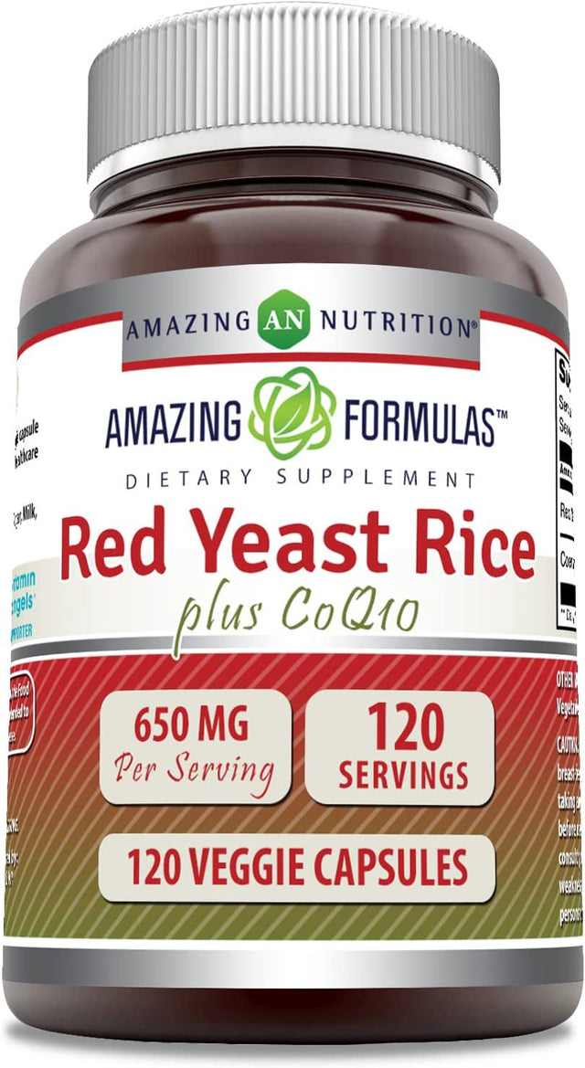 Amazing Formulas Red Yeast Rice 600 Mg plus Co Q-10 50 Mg 120 Vegetarian Capsules (Non-Gmo,Gluten Free) Supports Cardiovascular Health,Healthy Weight Management and Overall Healthy and Well Being