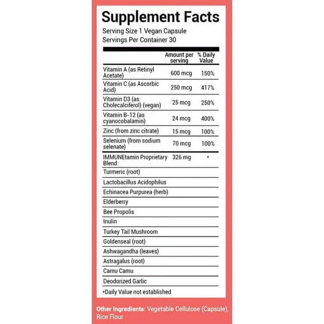 Immunetamin Probiotic Immunity Booster, Immune & Respiratory Support | Natural Supplements with Antioxidants, Vitamin A&C for Gut Health & Mood Support