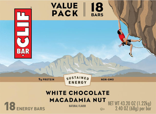 CLIF BAR - White Chocolate Macadamia Nut Flavor - Made with Organic Oats - 9G Protein - Non-Gmo - Plant Based - Energy Bars - 2.4 Oz. (18 Pack)