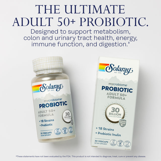 Solaray Mycrobiome Probiotic Adult 50+ Formula | Healthy Digestion, Metabolism, Energy, Colon & Urinary Tract Support | 30 Billion CFU | 30 Vegcaps