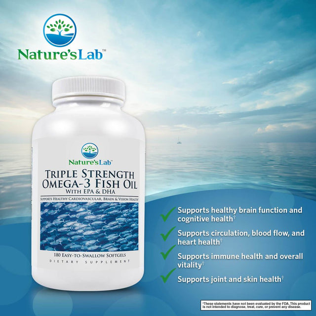 Nature'S Lab Triple Strength Omega-3 Fish Oil with EPA & DHA - 180 Softgels (3 Month Supply)- Supports Healthy Brain Function, Cognitive Health & Circulation*