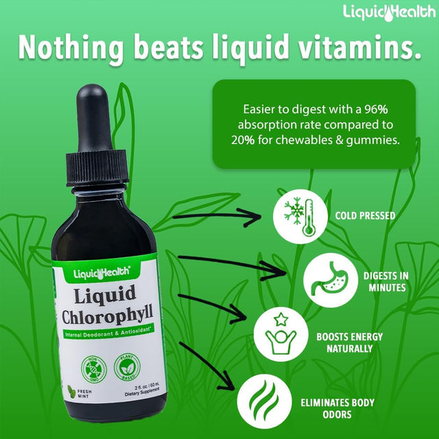 LIQUIDHEALTH Chlorophyll Liquid Drops Deodorant, Detox, Energy & Immune Support, 2 Fl Oz