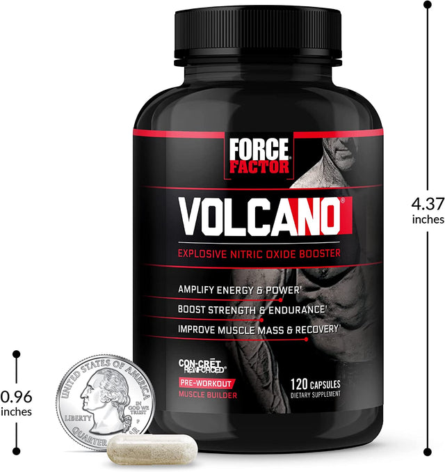 FORCE FACTOR Volcano Pre Workout Nitric Oxide Booster Supplement for Men with Creatine and L-Citrulline to Help Boost Nitric Oxide, Energy, Build Muscle & Improve Blood Flow, 120 Count(Pack of 3)