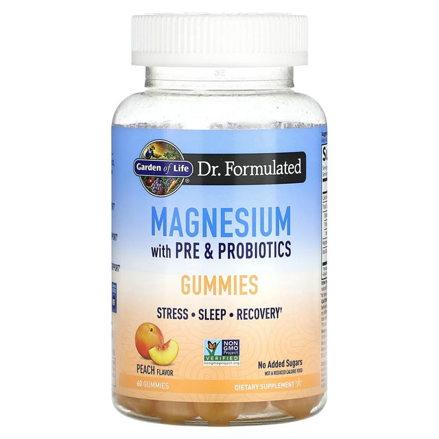 Garden of Life Magnesium with Pre & Probiotics Gummies, Peach, 60 Gummies