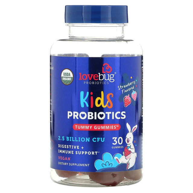 Lovebug Probiotics Strawberry Tummy Gummies Kids Probiotics, 30 Count