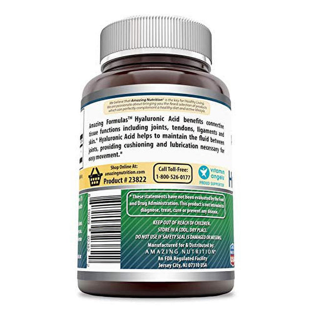 Amazing Formulas Hyaluronic Acid 100 Mg Capsules (Non-Gmo) - Support Healthy Connective Tissue and Joints - Promote Youthful Healthy Skin (360 Count)