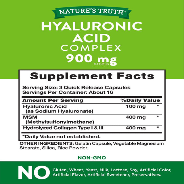 Hyaluronic Acid Supplement | 900Mg | 50 Capsules | Non-Gmo & Gluten Free | by Nature'S Truth