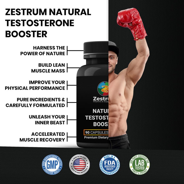 ZESTRUM Natural Testosterone Booster for Men, Zinc 30Mg Muscle Growth Testosterone Supplements, 90Ct