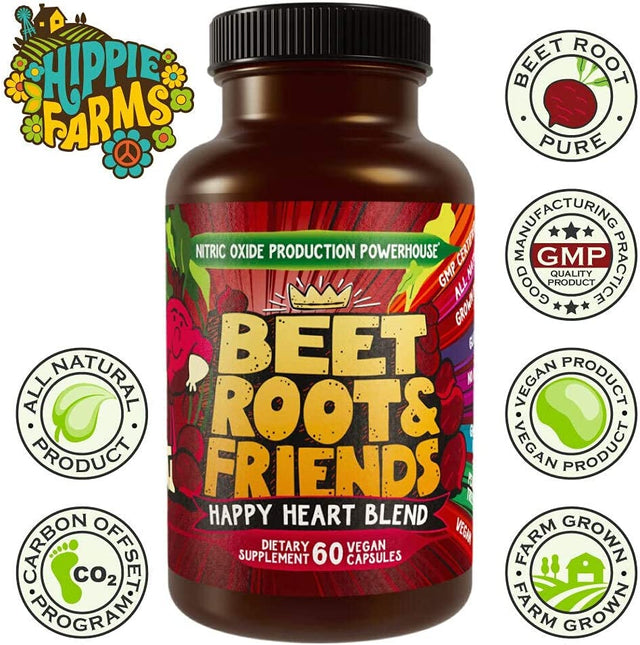 Beet Root Capsules - Circulation, Heart-Healthy Energy - W Grape Seed Extract & Ginseng 60 Count Vegan