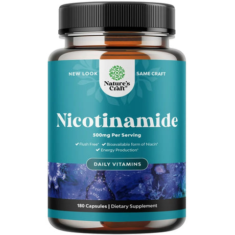 Vitamin B3 Nicotinamide 500Mg Capsules - Mitochondrial Energy and anti Aging Skin Supplement - AKA Vitamin B3 Niacin 500Mg Flush Free and Niacinamide 500Mg - Flush Free Niacin Supplement - 180 Count