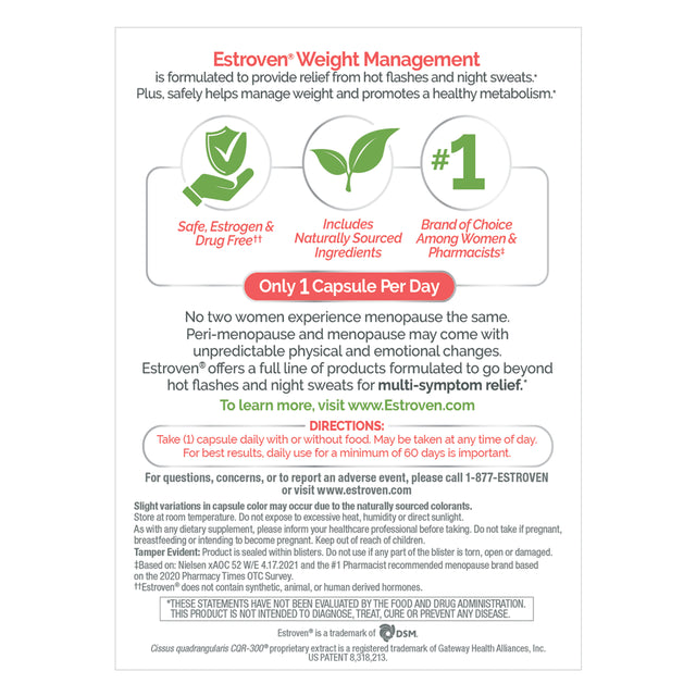 Estroven Menopause Relief Weight Management Capsules, 30 Count