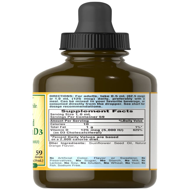 Puritan'S Pride Vitamin D3 5000 IU Liquid Dietary Serum, 125 Mcg = D3 5000 IU with 59 Doses