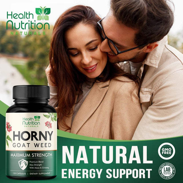 Extra Strength Horny Goat Extract for Men & Women - 1590Mg 3X Strength, Performance, Energy, Stamina with Maca, Saw Palmetto, Ginseng, L-Arginine & Tongkat Hornygoatweed Supplement - 120 Capsules