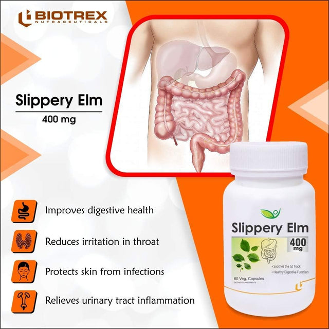 Biotrex Nutraceuticals Slippery Elm 400 Mg, 60 Veg Capsules, Pack of 2