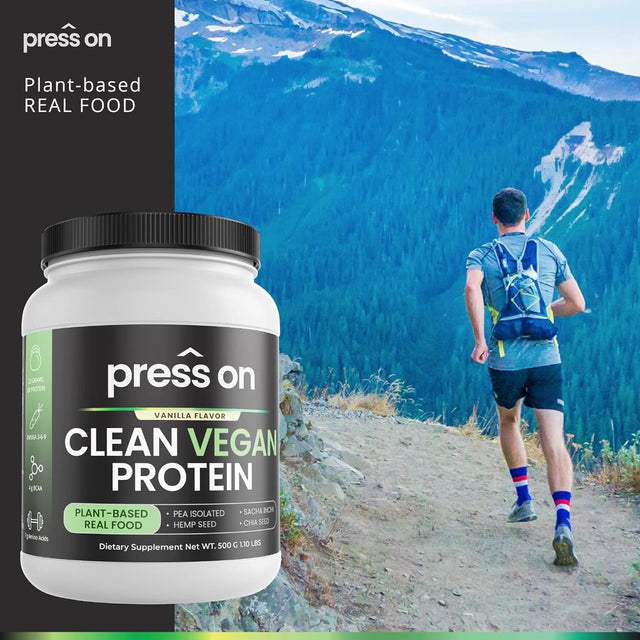 Press on Plant Based Protein Powder Shake with Real Superfood Vegan Gluten Free Vegan Protein Low Net Carbs Non Dairy Sugar Free Added Non-Gmo 4G Bcaas 22G Protein (Net. WT 500 G 1.10 Lbs.)