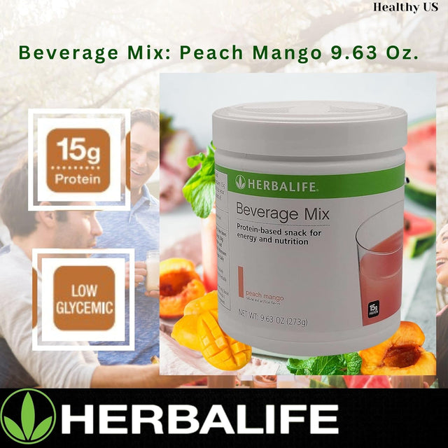 HERBALIFE Beverage Mix: Peach Mango 9.63 Oz.(273G) Protein-Based Snack for Energy and Nutrition, Helps Satisfy Hunger Cravings between Meals, 0 Sugar, Naturally Flavored