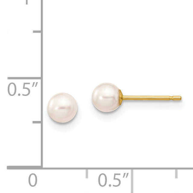 14K 4-5Mm White round Freshwater Cultured Pearl Stud Post Earrings X40PW