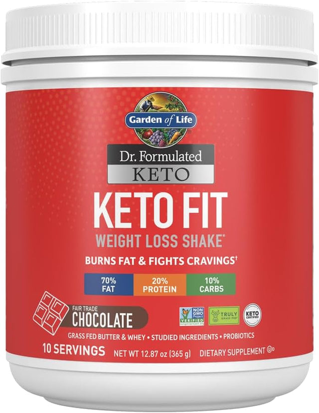 Garden of Life Dr. Formulated Keto Fit Weight Loss Shake - Chocolate Powder, 10 Servings, Truly Grass Fed Butter & Whey Protein, Studied Ingredients plus Probiotics, Non-Gmo, Gluten Free, Keto, Paleo