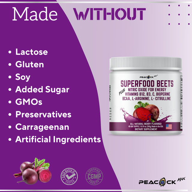 Superfood BEETS + Nitric Oxide Vitamins B12 B3 C Bioperine BCAA L Arginine L-Citrulline W