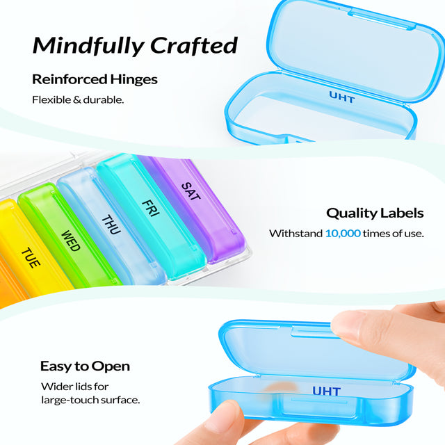 AUVON 7 Packs Extra Large Pill Organizer, Portable Pill Box 7 Day for Pocket, Purse, Weekly Pill Case with Dual-Protection Design, Pill Container for Medication, Vitamin, Fish Oil, Supplement