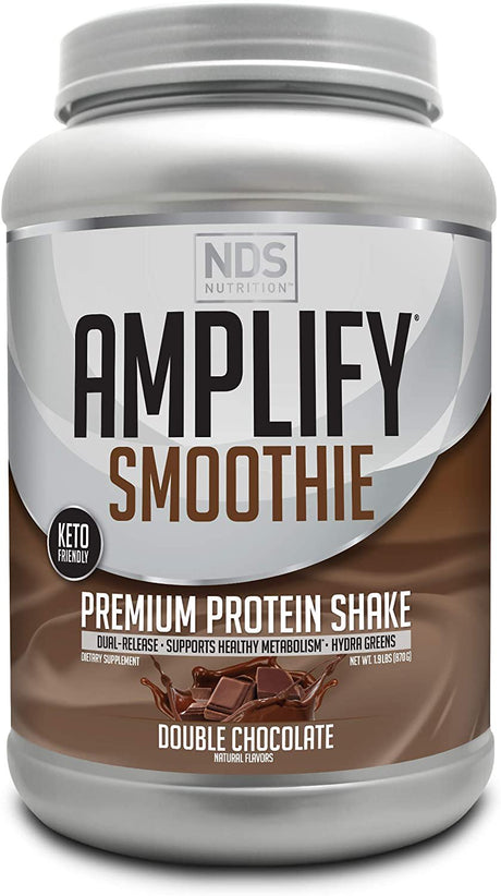 NDS Nutrition Amplify Smoothie Premium Whey Protein Powder Shake with Added Greens and Amino Acids - Build Lean Muscle, Gain Strength, Lasting Energy, and Lose Fat - Chocolate (30 Servings)