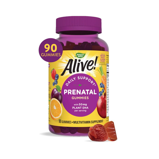 Alive! Prenatal Multivitamin Gummies for Women, 50Mg Plant-Based DHA per Serving, 90 Ct