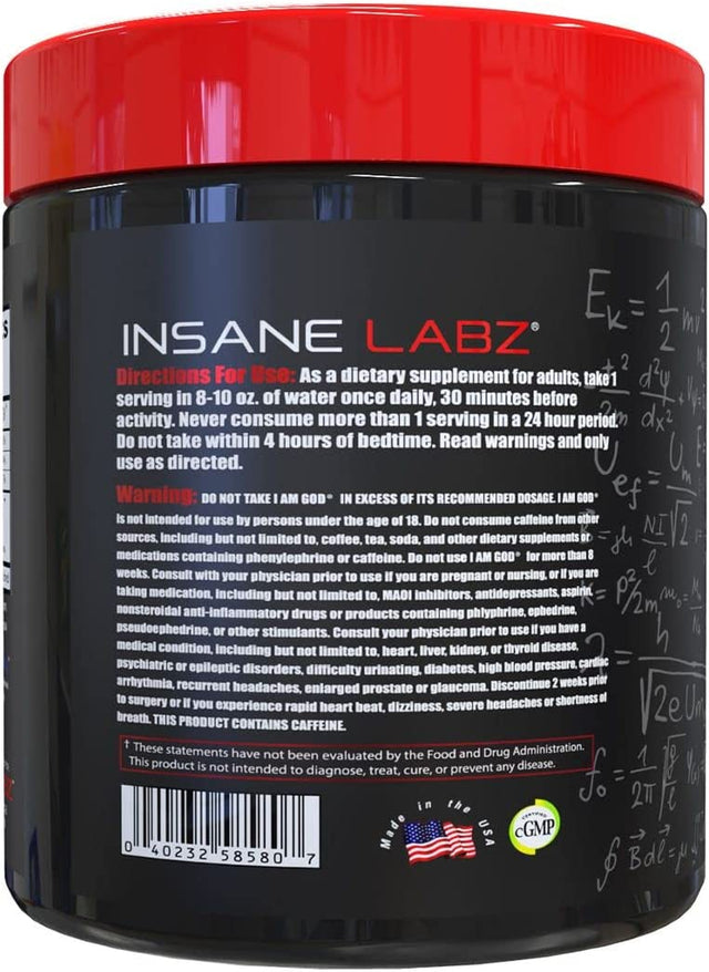 Insane Labz I Am God Pre Workout, High Stim Pre Workout Powder Loaded with Creatine and DMAE Bitartrate Fueled by Ampiberry, Energy Focus Endurance Muscle Growth,25 Srvgs,Thou Shalt Not Covet Orange