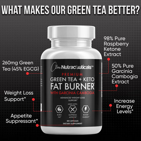 Green Tea Extract Capsules EGCG - Garcinia Cambogia, Raspberry Ketones, Green Tea Ultra Fat Burner Pills - Powerful Metabolism Booster for Weight Loss, Energy and Heart Health - 1 Bottle