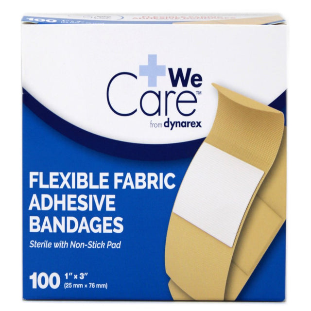 5 Pack - Dynarex Adhesive Flexible Fabric Sterile Bandages 1 X 3 Inches 100 Ea