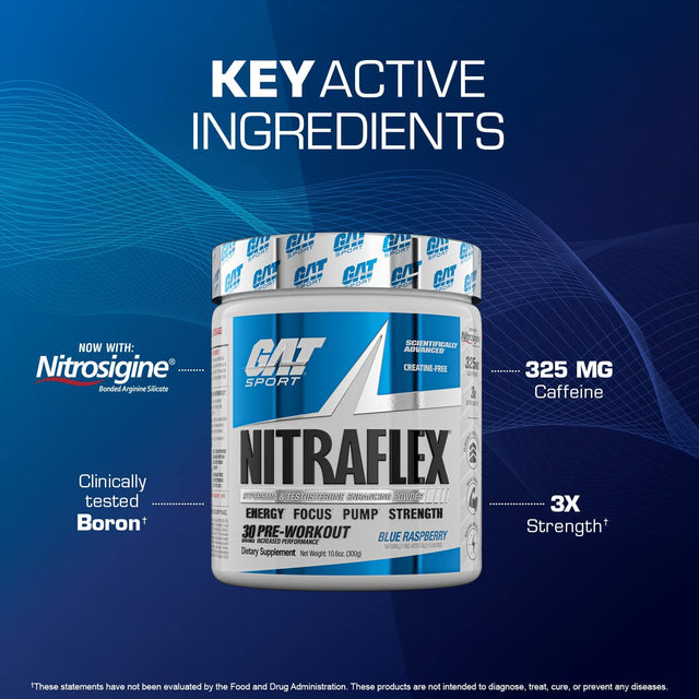 GAT SPORT Nitraflex Advanced Pre-Workout Powder, Increases Blood Flow, Boosts Strength and Energy, Improves Exercise Performance, Creatine-Free (Beach Blast, 30 Servings)