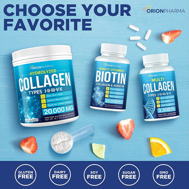 Biotin Keratin & Collagen Capsules - Made in USA - Natural Marine Collagen, Keratin & Biotin for Hair Growth - Biotin & Collagen Vitamins with Multi Collagen Peptides for Hair Loss, Skin & Nails