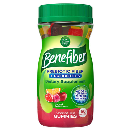 Benefiber Prebiotic Fiber Supplement Gummies for Digestive Health with Probiotics - 50 Count