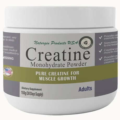 Naturgin Products USA Pure Creatine Monohydrate Powder without Flavor, Muscle Recovery, Metabolism Booster Dietary Supplements - 150G