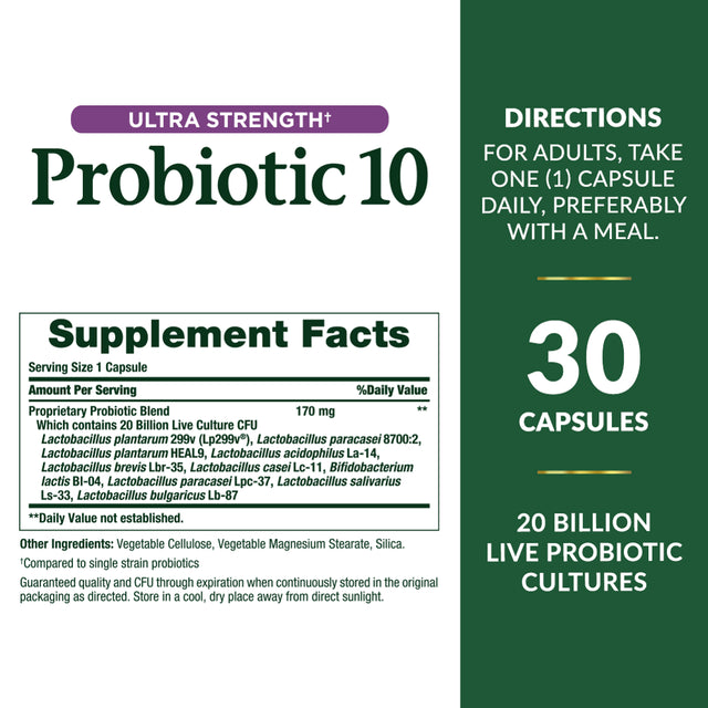 Nature'S Bounty Ultra Strength Probiotic 10, Digestive Health and Immune Support Capsules, 30 Ct