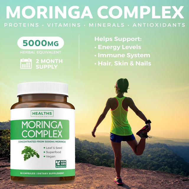 Healths Harmony Moringa Complex (Non-Gmo) - Moringa Superfood Powder Extract - Oleifera Fruit, Nut & Seed Extract - 60 Capsules