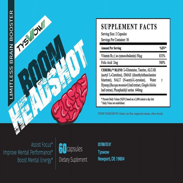 Limitless Brain Booster - Boom Headshot - Improve Your Game - L-Carnitine - Cranial Mastermind Pills - Focus & Intelligence Rx Free Pills - Support and Boost Your IQ Genex & Reaction Time - 30 Serving