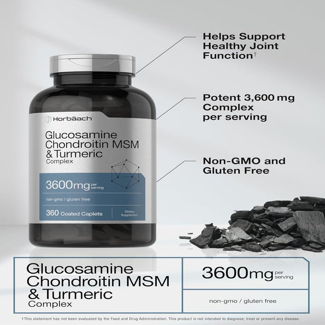 Glucosamine Chondroitin with MSM and Turmeric | 3600 Mg | 360 Caplets |By Horbaach