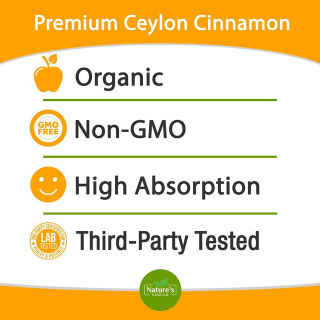 Ceylon Cinnamon Capsules - Certified Organic Cinnamon Pills, Non-Gmo, Dairy & Gluten Free, Sri Lanka Cinnamon Powder Supplement, Vegan True Cinnamomum Vitamins, Sugar Free, 60 Count Cinnamon Capsules