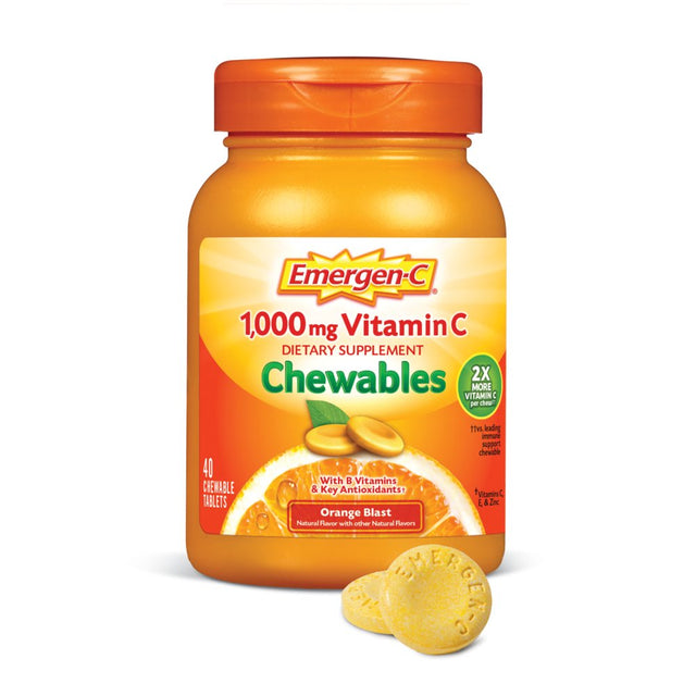 Emergen-C 1000Mg Vitamin C Dietary Supplement Chewables, Orange Blast, 40 Ct