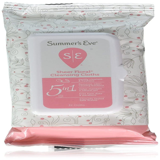 Summers Eve Feminine Cleansing Cloths Sensitive Skin Sheer Floral 32 Ea (Pack of 3)