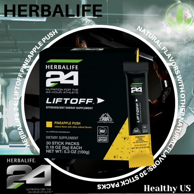 HERBALIFE24 Liftoff: Pineapple Push (30 Stick Packs) Nutrition for the 24-Hour Athlete, Energy Supplement, Natural Flavor with Other Natural Flavors, Certified for Sport, Certified Vegetarian