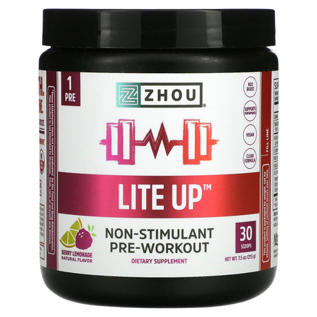 Zhou Nutrition, Lite Up, Non-Stimulant Pre-Workout, Berry Lemonade, 7.5 Oz (213 G)