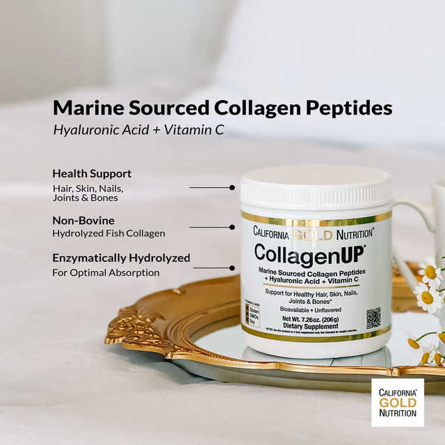 Collagen Peptides Powder with Hyaluronic Acid, Support for Healthy Hair, Skin, Nails, Joints and Bones, Non-Gmo, Gluten and Dairy Free, Unflavored, 7.26 Oz, Fish Sourced, Pack of 2