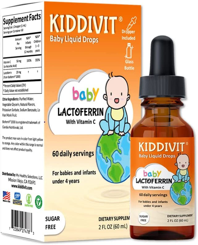 Baby Lactoferrin Liquid Drops - 60 Daily Servings, 2 Fl Oz (60 Ml) - Inulin Fortified (Prebiotic, Dietary Fiber) - Sugar Free, Gluten Free, Vegetarian Friendly