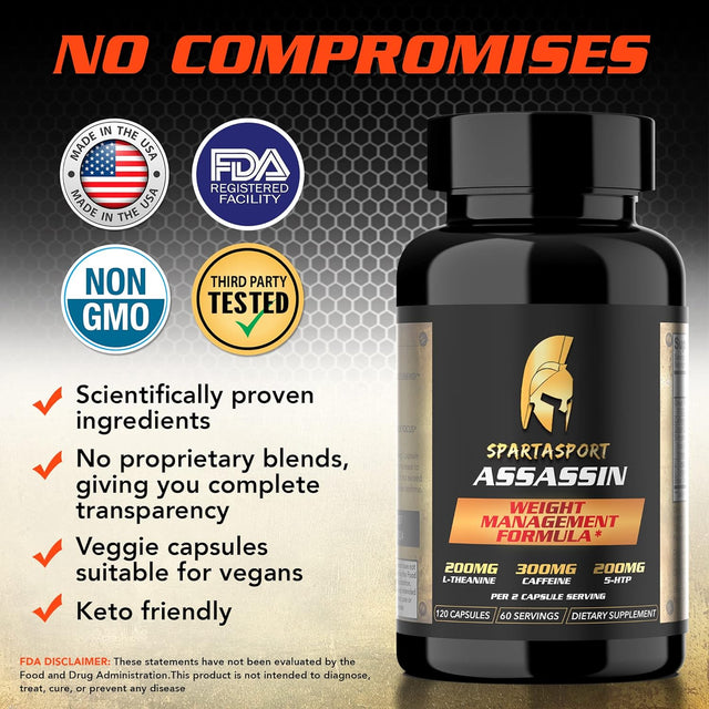 Assassin Weight Management Formula - Weight Loss Pills for Women Men - Thermogenic - Focus - Increase Energy - Weight Loss Supplement - 120 Veggie Capsules