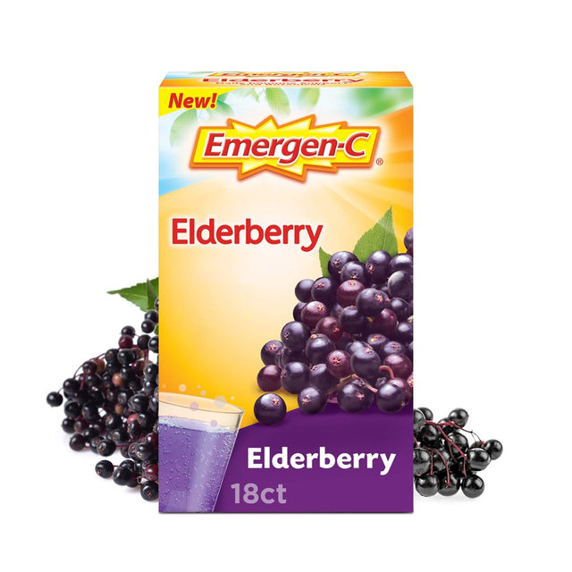 Emergen-C Elderberry Fizzy Drink Mix, Elderberry Immune Support, Natural Flavors, with High Potency Vitamin C, 18 Count