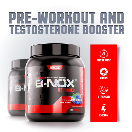 B-Nox Reloaded - Blue Raspberry, Enhanced Pre-Workout & Testosterone Enhancer, Powder Supplement, Betancourt (14.1 / 20 Servings)