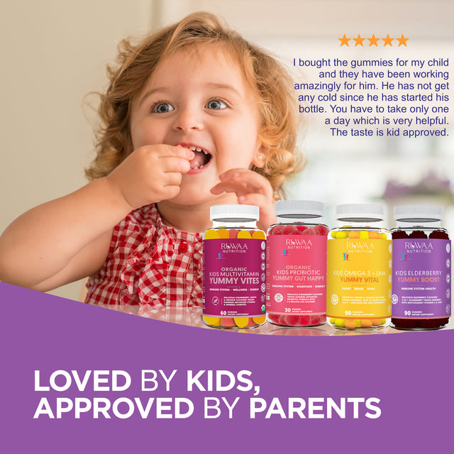 Kids Elderberry Gummies with Zinc and Vitamin C, Kids Immune Support Vitamins, Children'S Immunity Booster, Vegan, Gluten Free, Dietary Supplements - 90 Gummies - Ruwaa Nutrition Yummy Boost