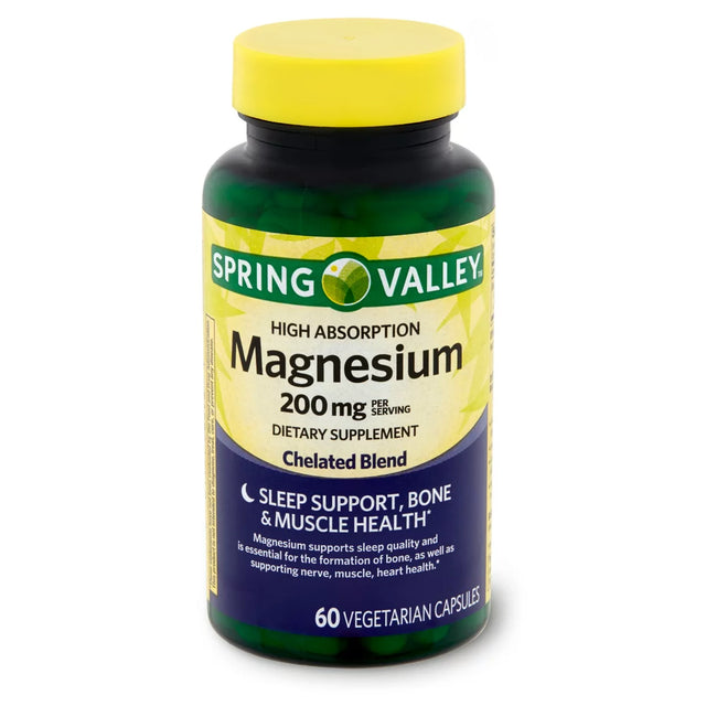 Spring Valley Magnesium Sleep Support Bone & Muscle Health Dietary Supplement Vegetarian Capsules, 200 Mg, 60 Count